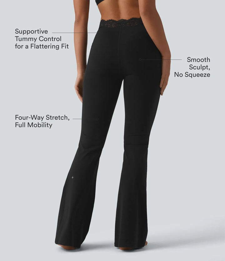 Lyckera UltraSculpt V-formad högmidjad kontrastspets yoga utsvängd leggings med fickor