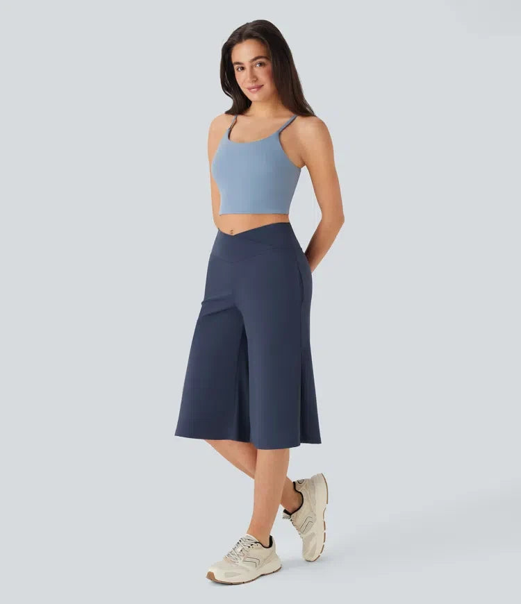 SoftlyZero Airy omlott med hög midja vida ben InstantCool yoga piratbyxor byxor med fickor