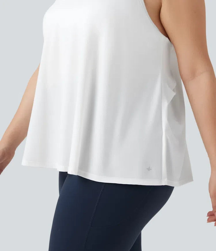 Plusstorlek SoftlyZero Airy halterneck draperad InstantCool sporttopp för yoga