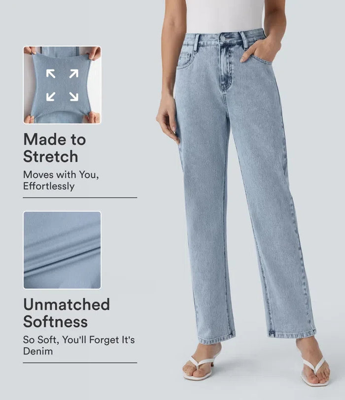 Halara Flex med hög midja dragkedja fickor raka ben vardagsjeans