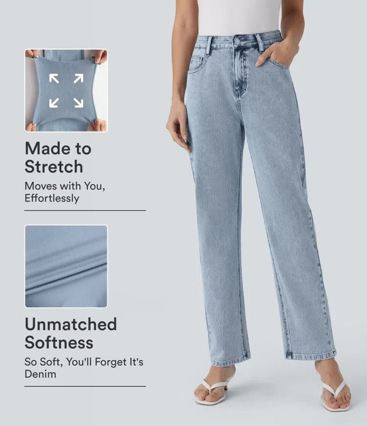 Halara Flex med hög midja dragkedja fickor raka ben vardagsjeans