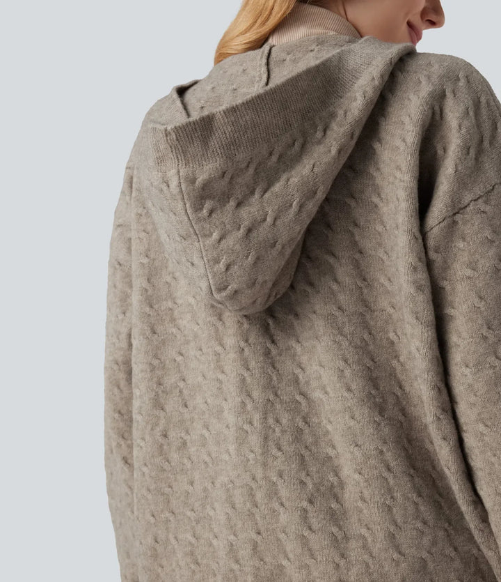 Med huva öppen front långärmad vardaglig cardigan
