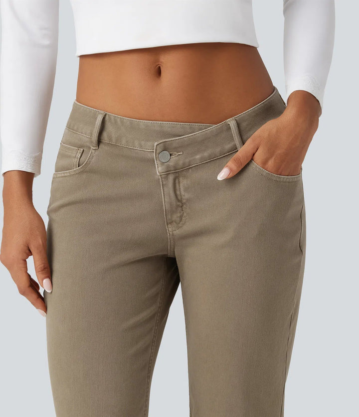 Halara Flex med låg midja asymmetrisk raka ben färgglad vardagsjeans med fickor