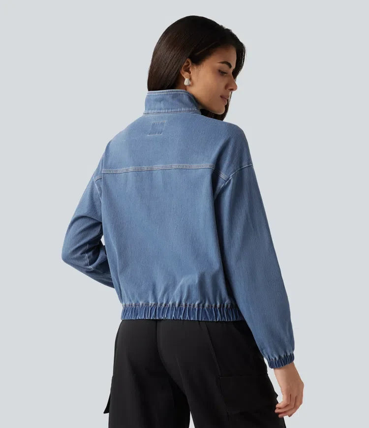 Lyckera Flex hög hals långärmad denim vardaglig jacka med fickor