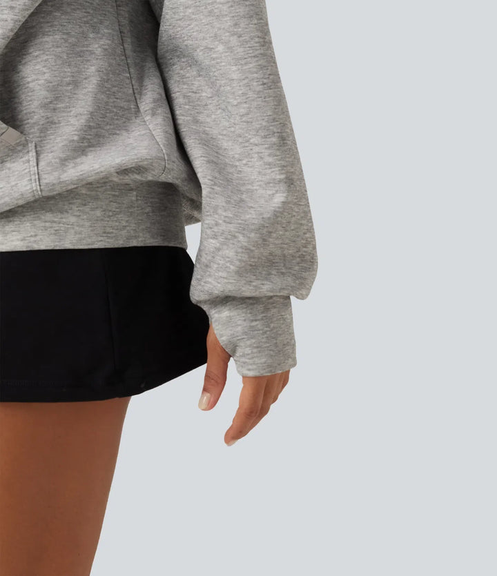 Enaxlad långärmad pullover vardaglig sweatshirt med ficka och tumhål