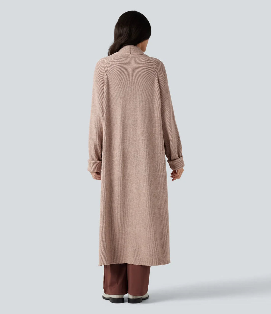 Långärmad arbete lång modell cardigan med fickor