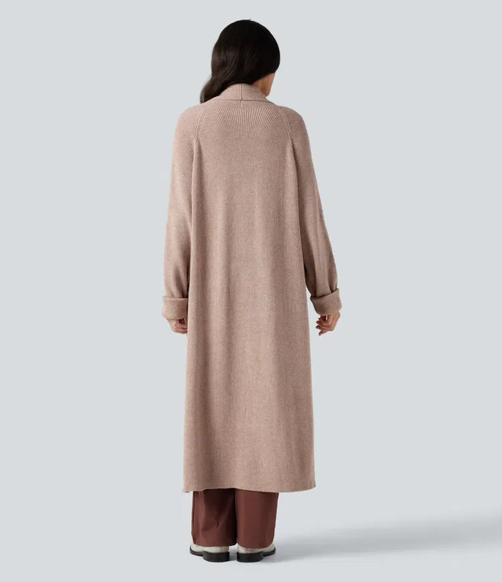 Långärmad arbete lång modell cardigan med fickor