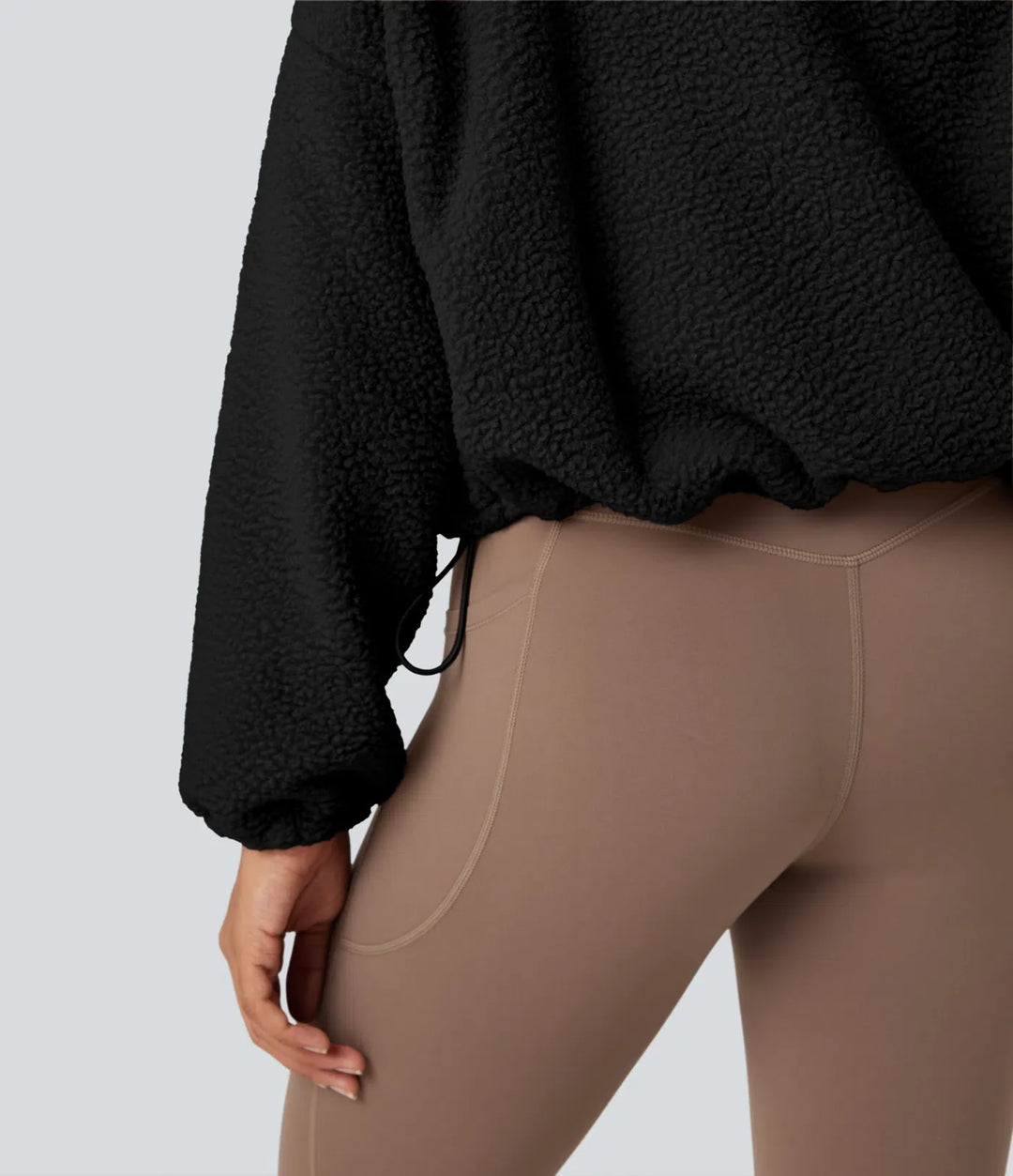 Hög hals långärmad dragkedja fleece träningsjacka med fickor