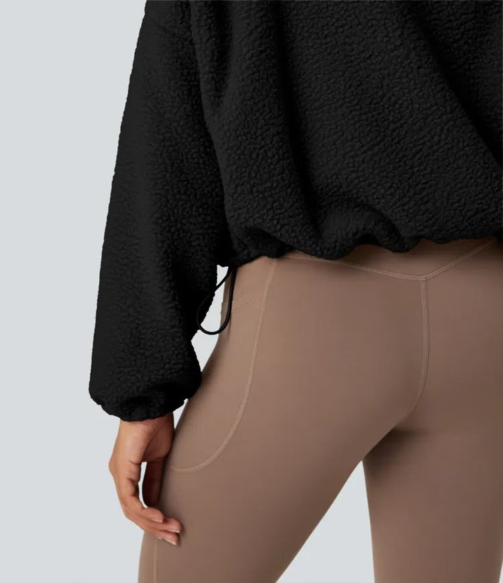 Hög hals långärmad dragkedja fleece träningsjacka med fickor