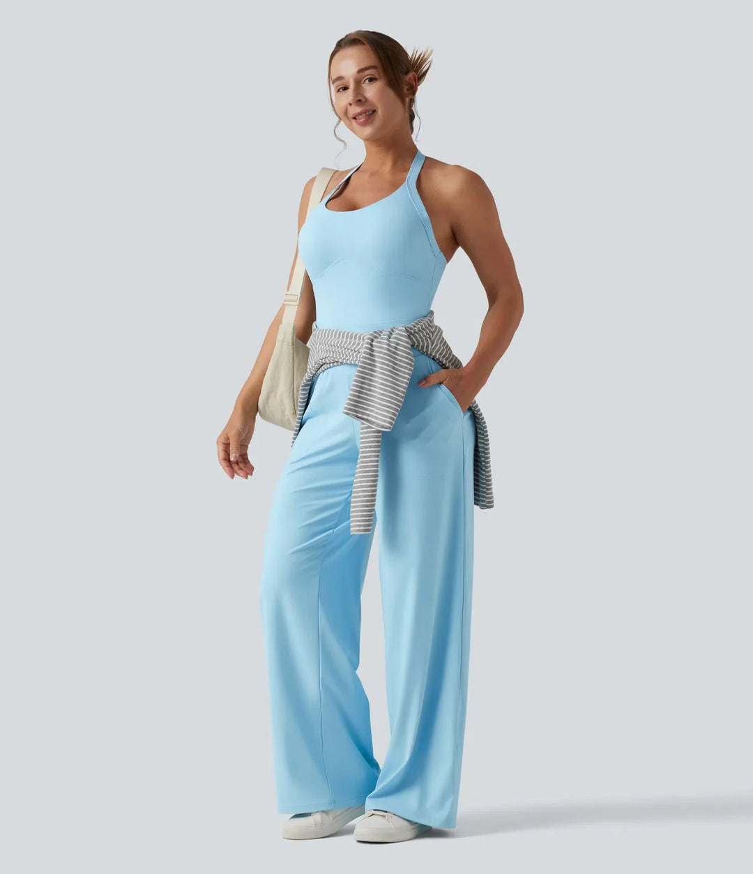 SoftlyZero luftig halterneck InstantCool vardaglig jumpsuit med fickor-Easy Peezy Edition