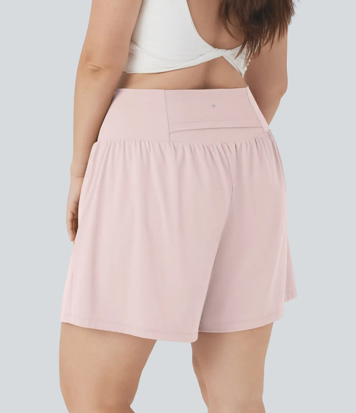 SoftlyZero luftig superhög midja 2-i-1 InstantCool yoga plusstorlek shorts 7" med fickor