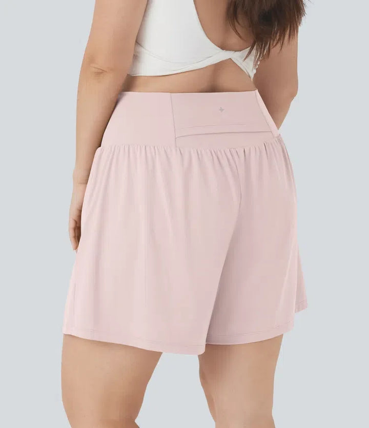 SoftlyZero Airy med extra hög midja 2-i-1 InstantCool yoga shorts i plusstorlek 7" med fickor