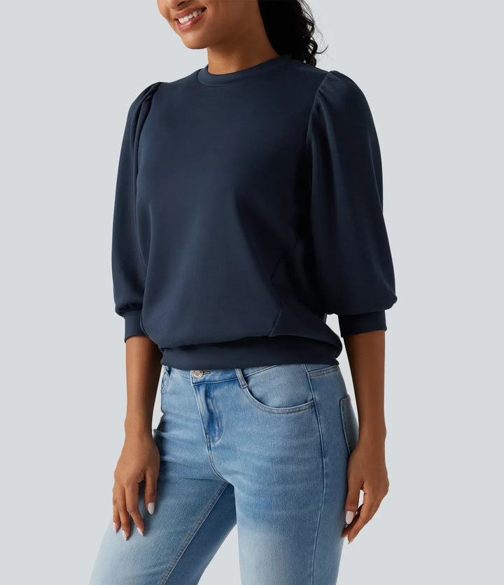 Rund hals puff 3/4 ärm vardaglig sweatshirt
