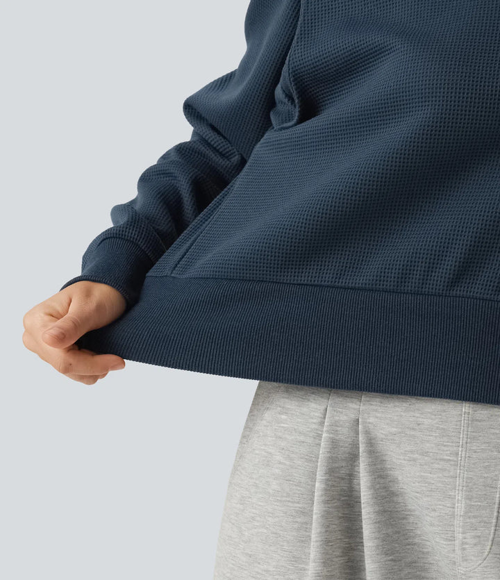 Rund hals långärmad våffelstruktur vardaglig sweatshirt