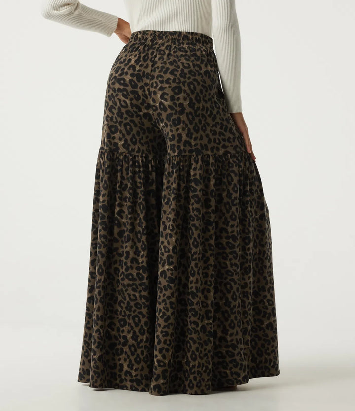 Högmidjad leopardmönster baggy vardagsbyxor med fickor