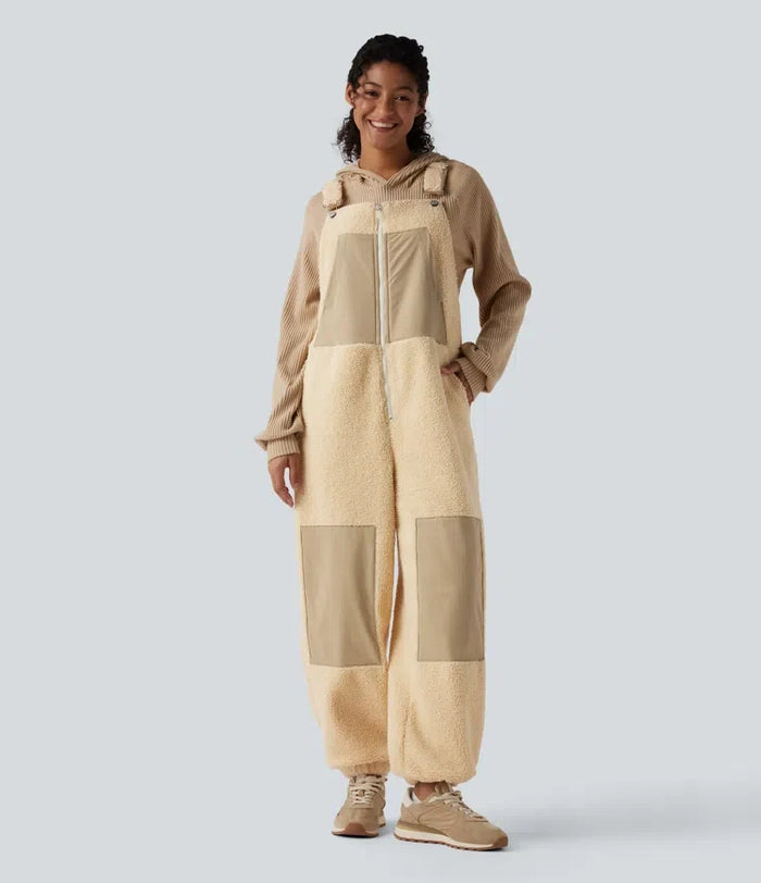 Justerbara axelband vardaglig sherpa overall med fickor