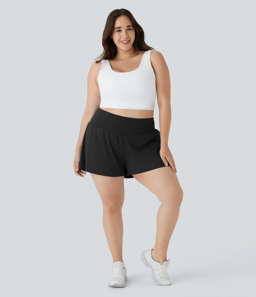 Superhög midja ficka och ficka 2-i-1 yoga plusstorlek shorts 4&