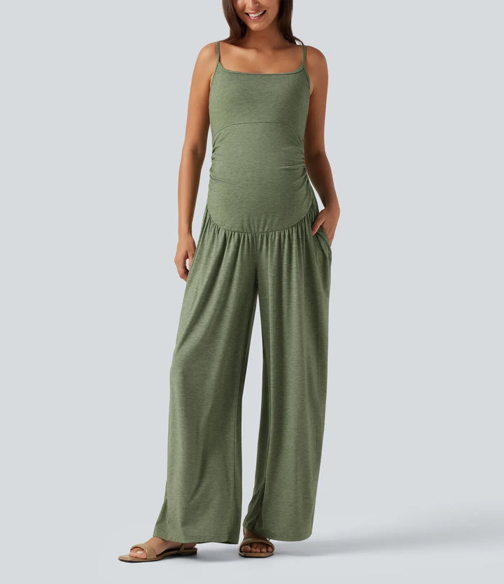 Inbyggd BH rynkat vida ben melerad vardaglig mamma slip jumpsuit med fickor-Easy Peezy Edition