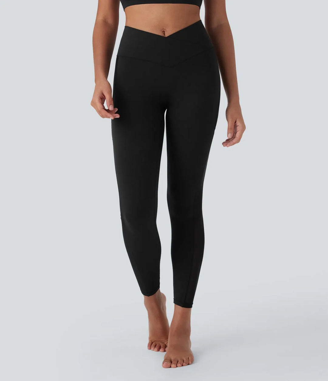 SoftlyZero crossover högmidjad kontrastmesh yogaleggings med ficka