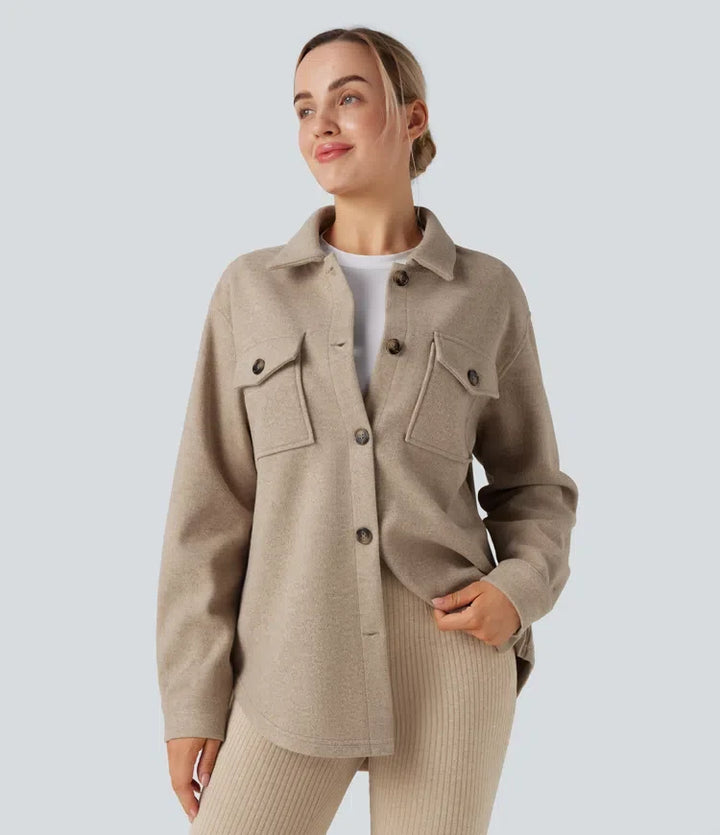Långärmad fleece vardaglig jacka med fickor