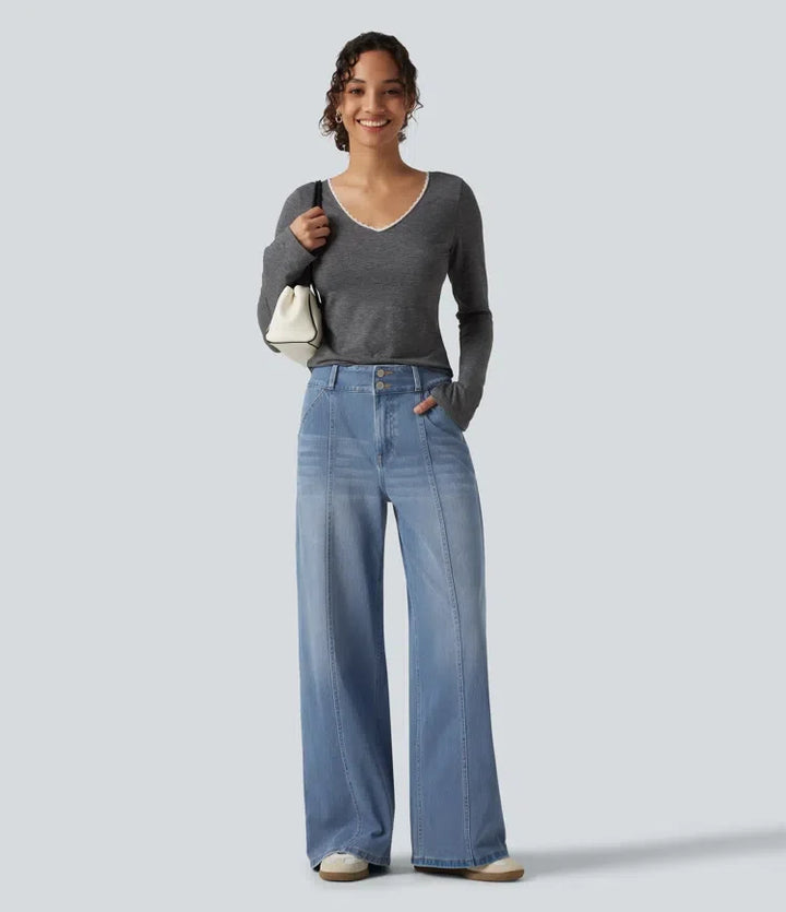 Lyckera Flex medelhög midja vida ben vardagsjeans med fickor
