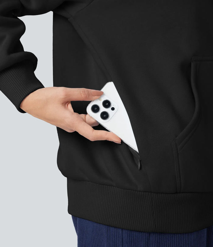 Med huva dragsko långärmad fleece vardaglig bomull sweatshirt med fickor