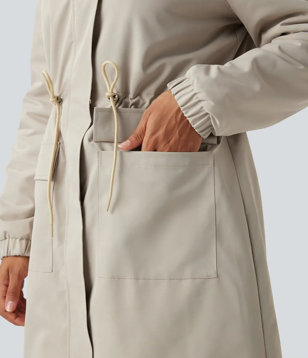 Med huva långärmad dragsko lång modell fleece vardaglig parkakappa med fickor