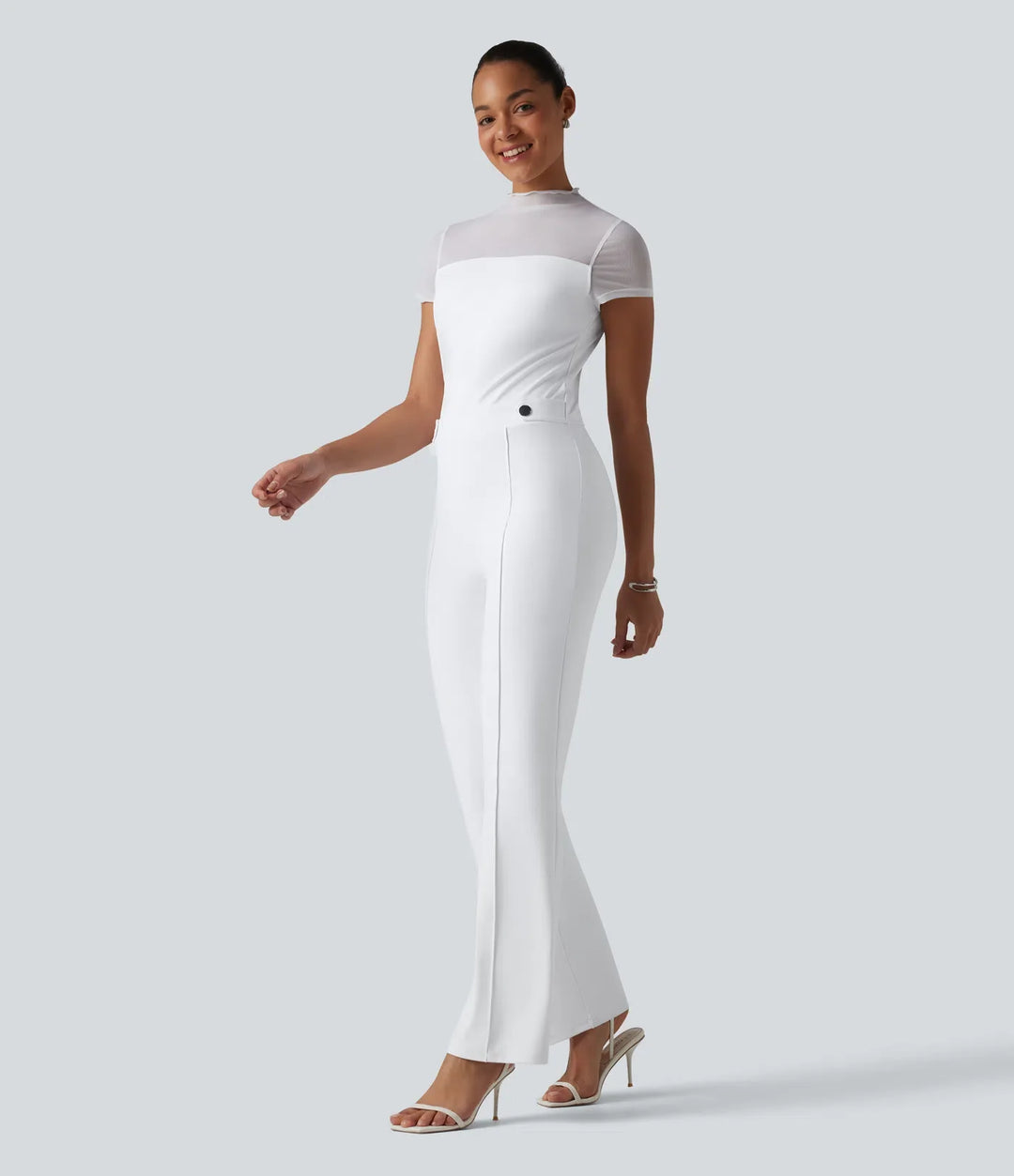 DayStretch rund hals kortärmad kontrastmesh jumpsuit-Easy Peezy Edition