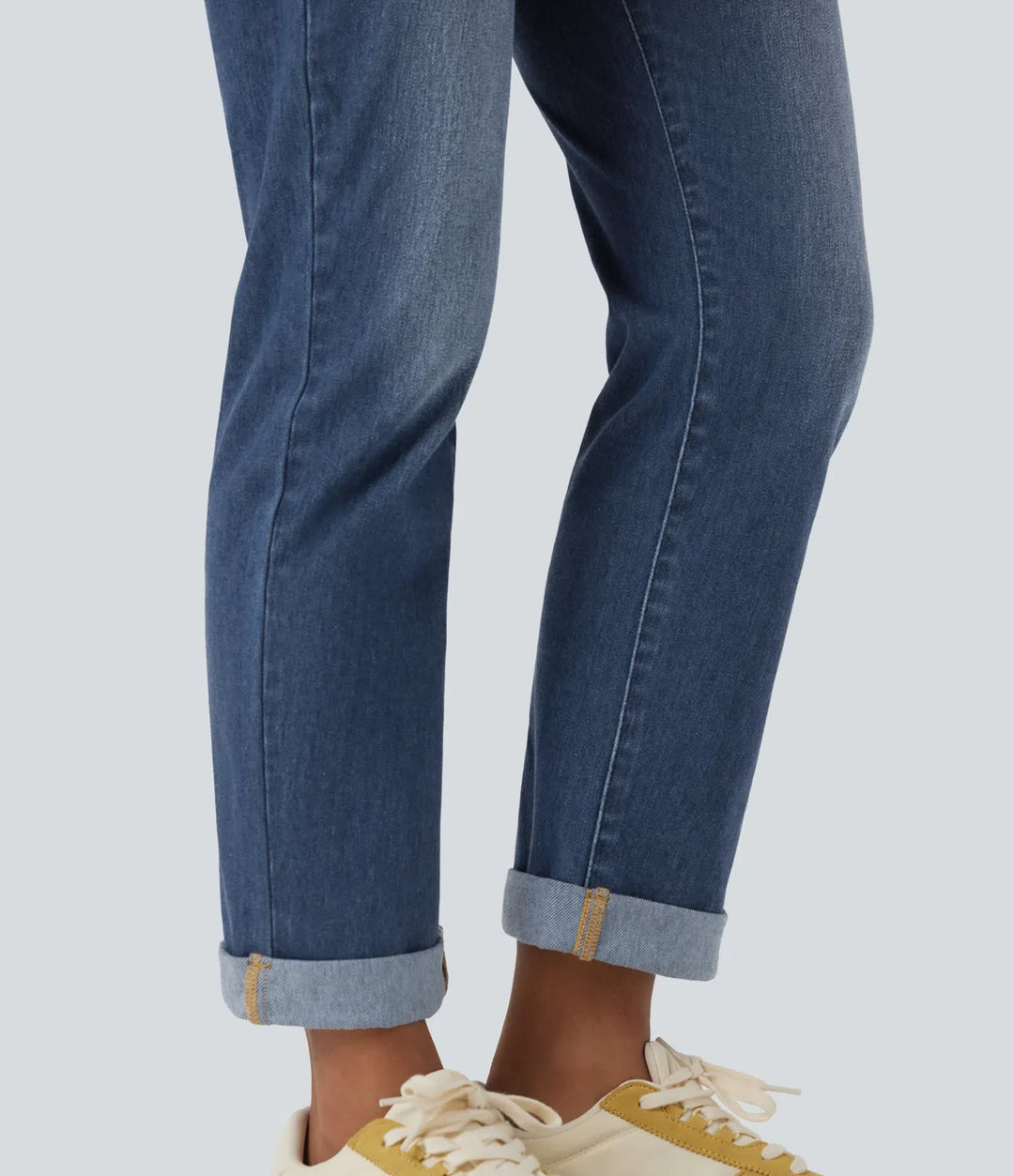 Halara Flex med hög midja upprullad fåll för vardag smal jeans med fickor