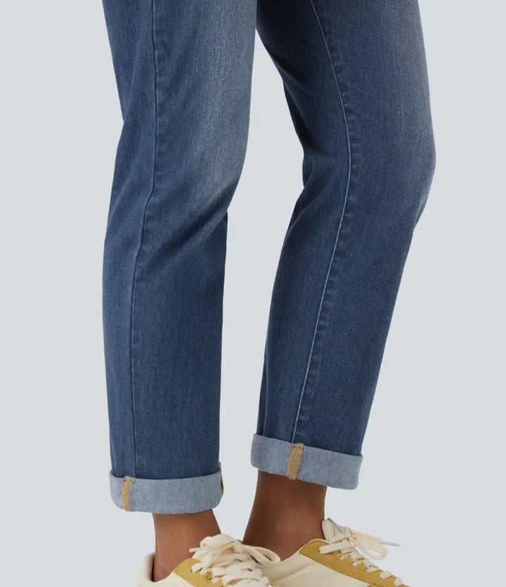 Halara Flex med hög midja upprullad fåll för vardag smal jeans med fickor