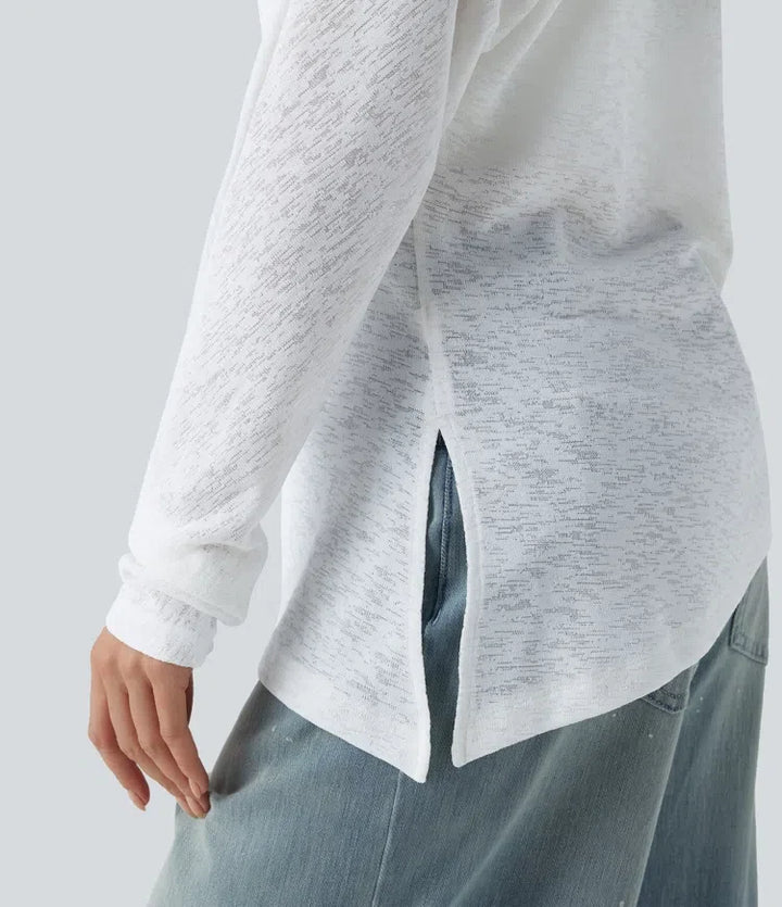 Halvtransparent enaxlad långärmad asymmetrisk fåll T-shirt för vardag