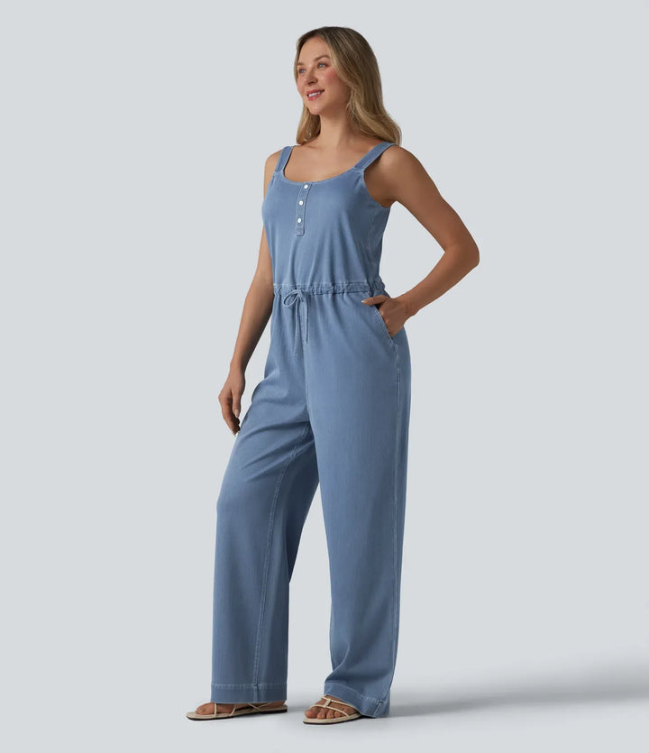 Lyckera Flex dragsko raka ben denim vardaglig jumpsuit med fickor