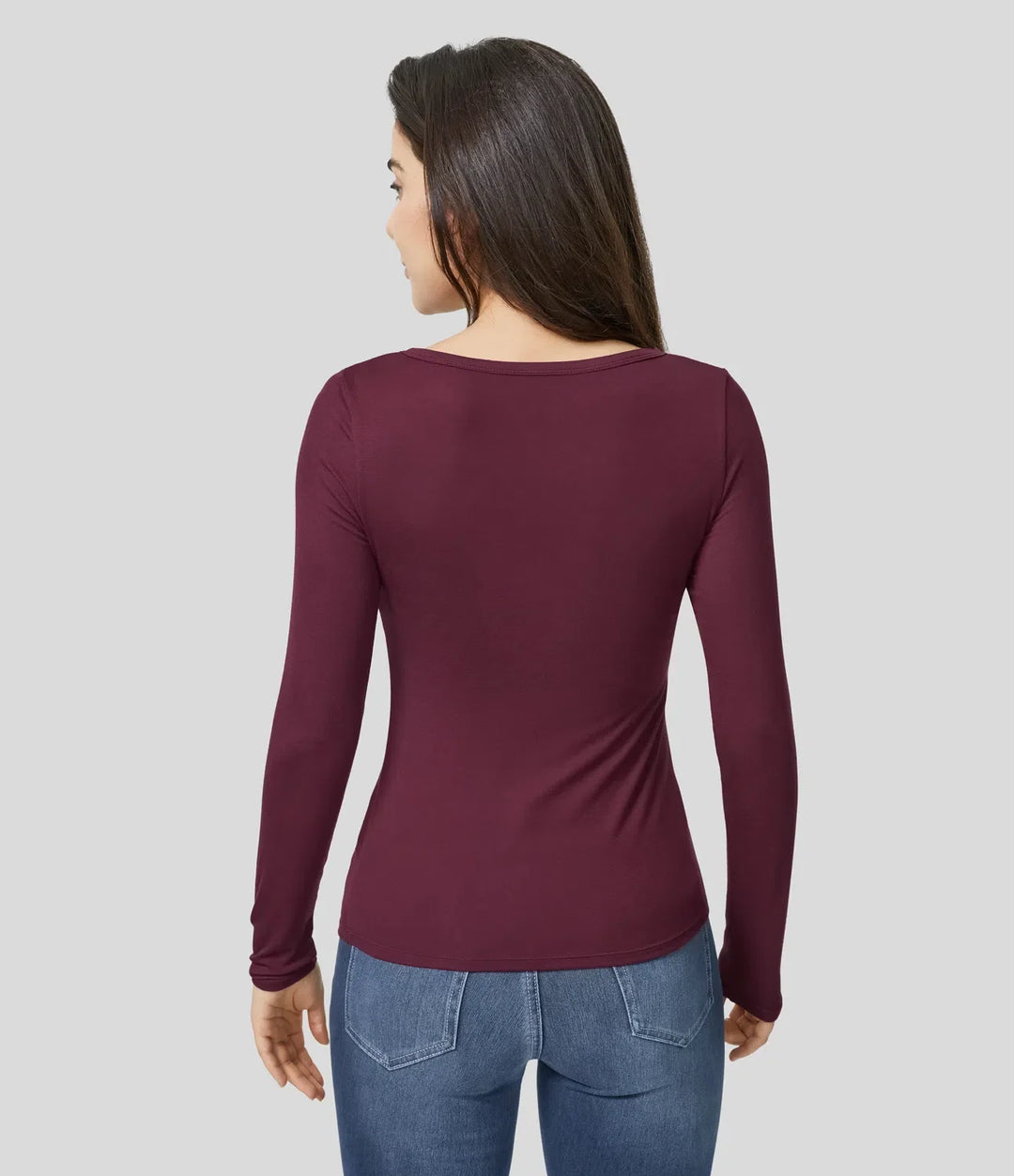 Ribbad henleyringning långärmad smal T-shirt för vardag
