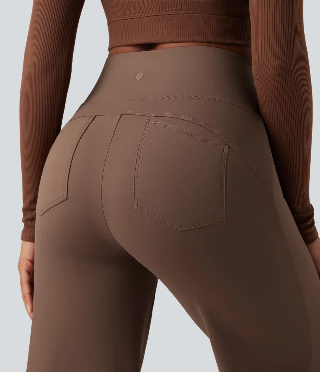 DayStretch med hög midja och magkontroll vida ben baggy yogabyxor med fickor