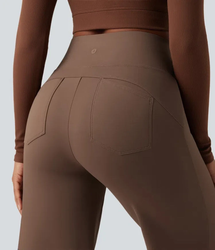 DayStretch med hög midja och magkontroll vida ben baggy yogabyxor med fickor