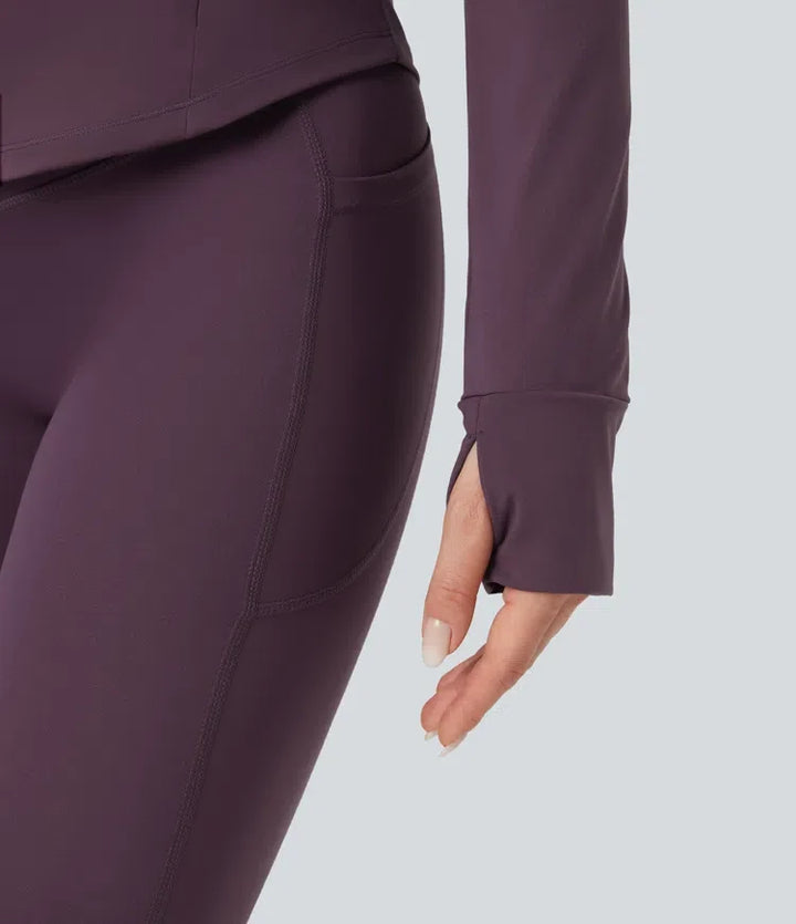 Lyckera UltraSculpt halvpolo push-upp långärmad tumhål yogajacka med fickor