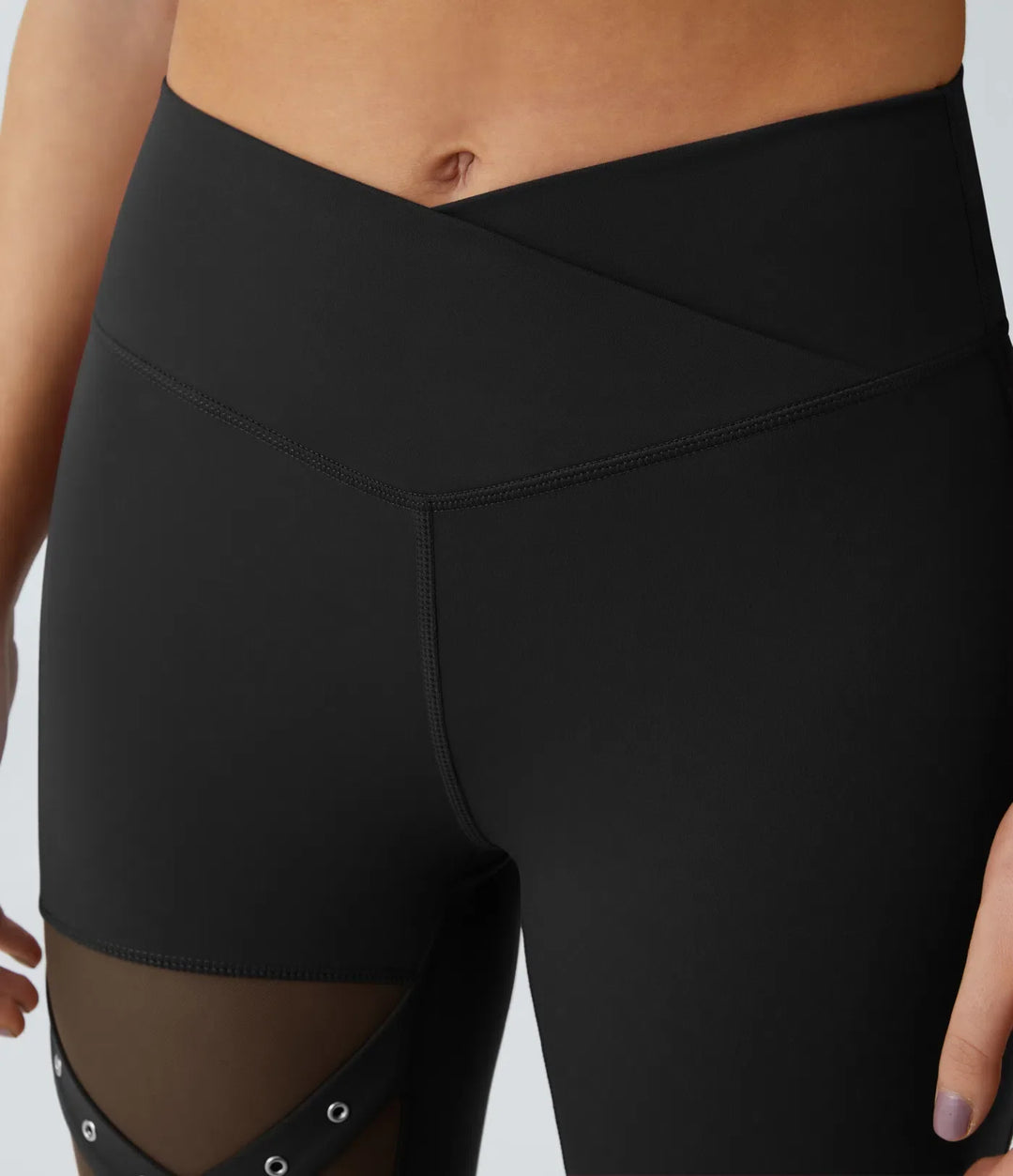 DayStretch med hög midja omlott kontrastmesh dekorativ spänne yogaleggings