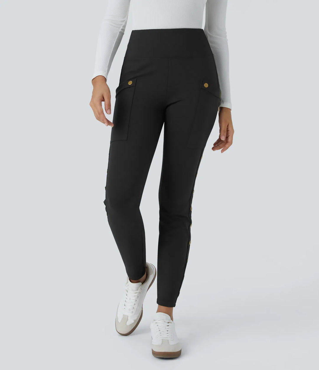 DayStretch högmidjad dekorativ ficka skinny ankel längd vardagsbyxor