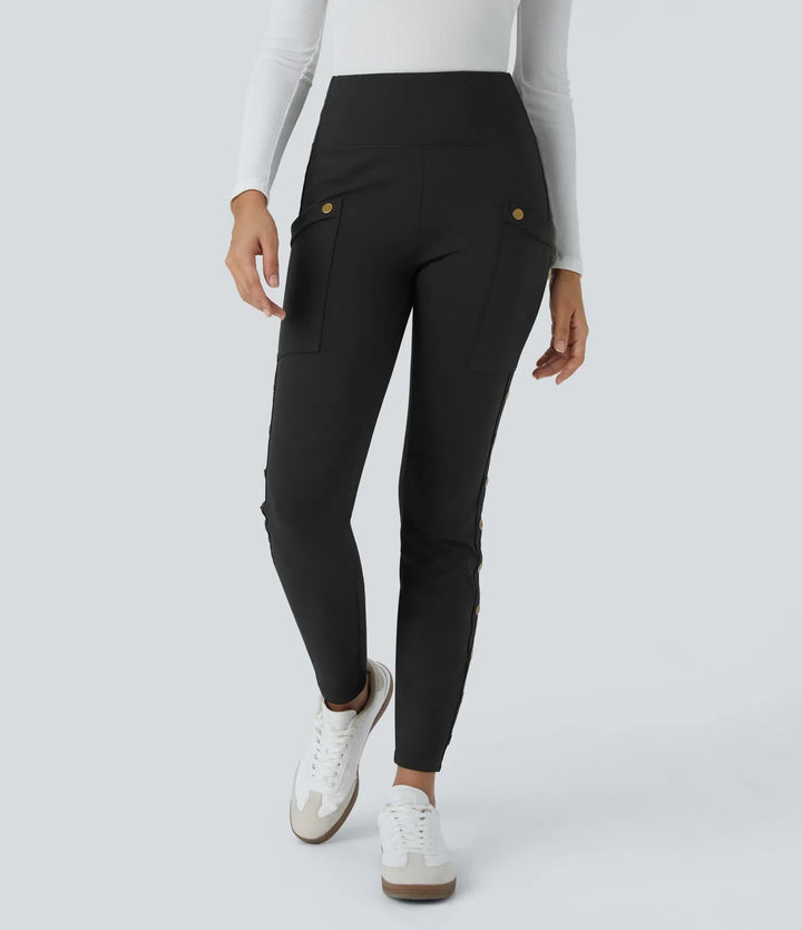 DayStretch högmidjad dekorativ ficka skinny ankel längd vardagsbyxor