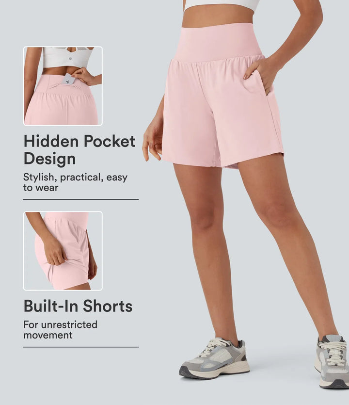 SoftlyZero Airy med extra hög midja 2-i-1 InstantCool yogashorts 7" med fickor