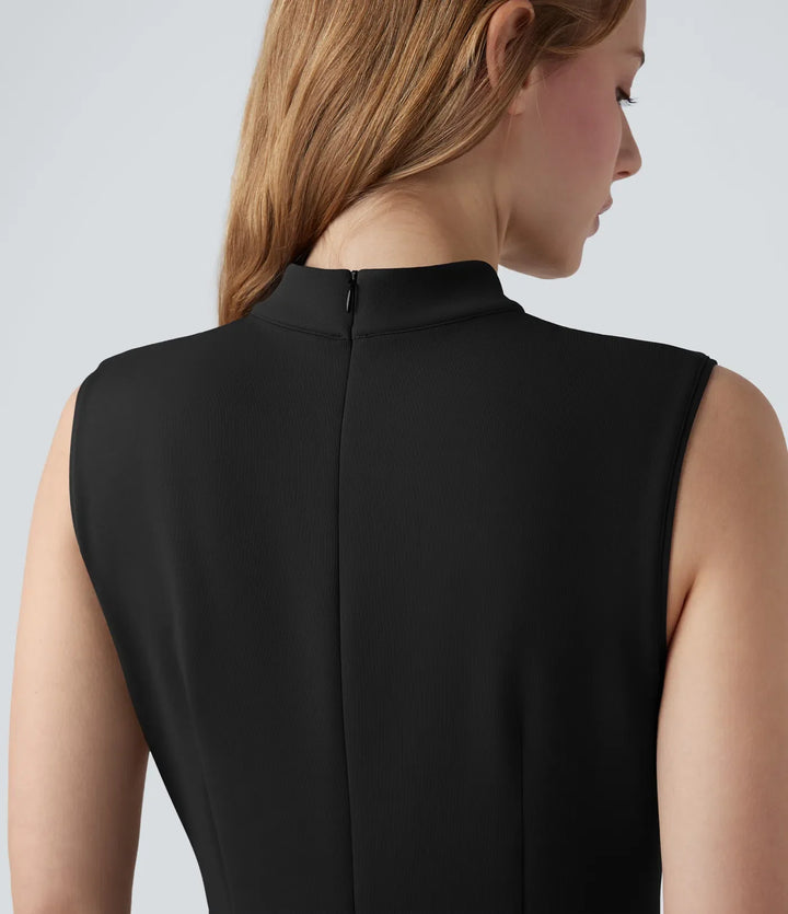 Halvpolo dragkedja ärmlös arbete vida ben jumpsuit med fickor
