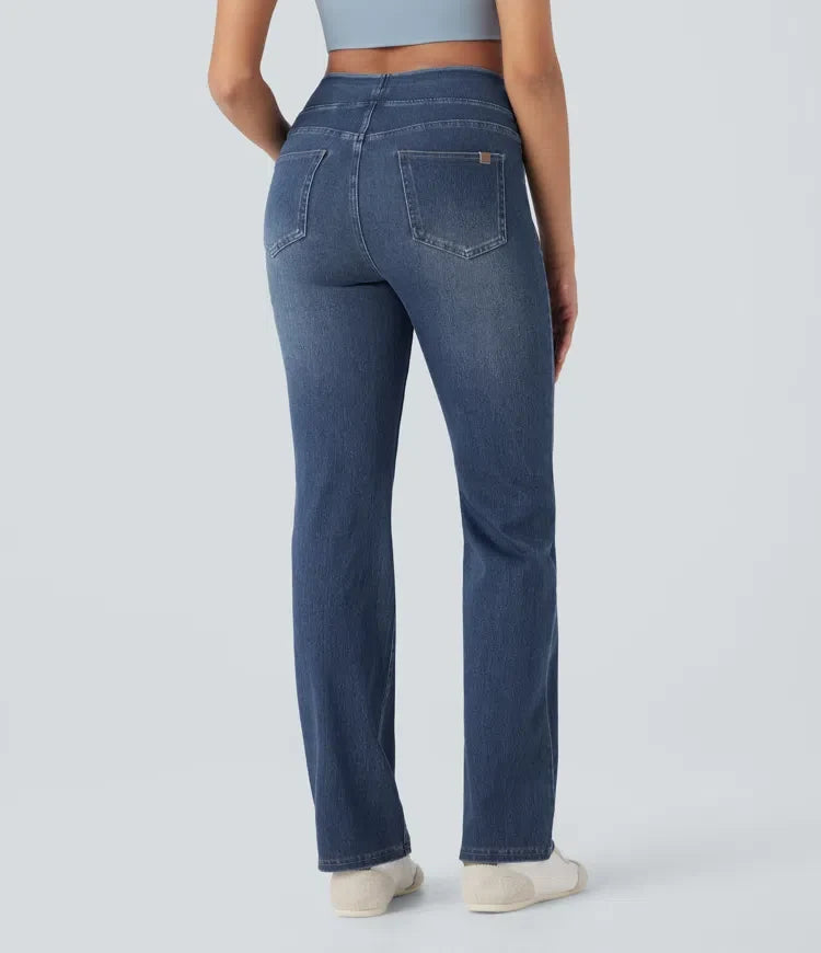 Halara Flex med hög midja och magkontroll tvättad för vardag bootcut jeans med fickor