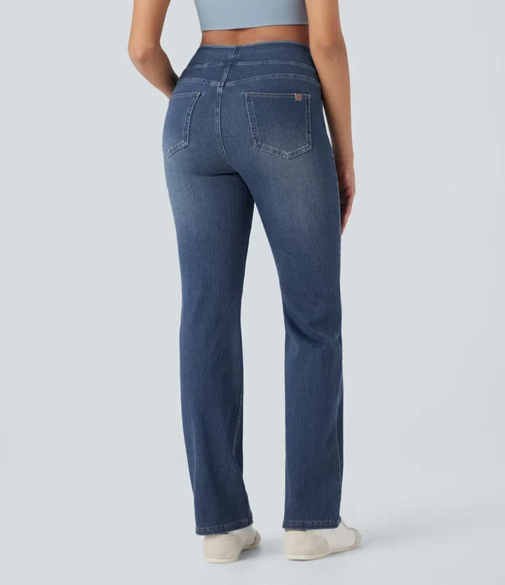 Halara Flex med hög midja och magkontroll tvättad för vardag bootcut jeans med fickor