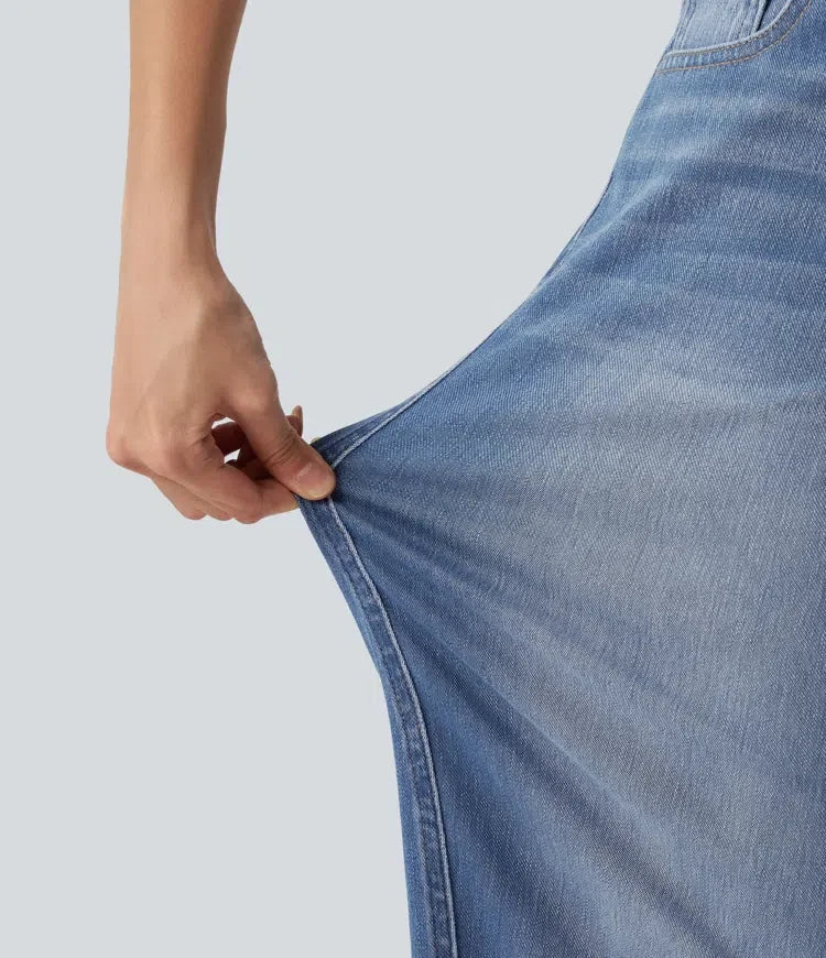 Halara Flex med låg midja upprullad fåll för vardag ballongformade ben jeans med fickor