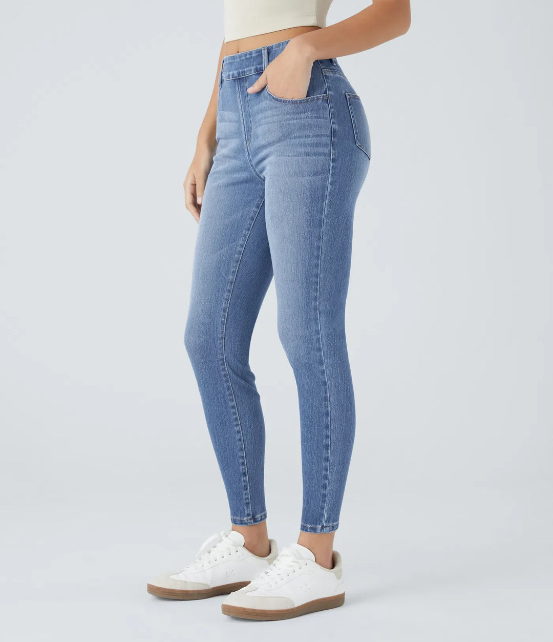 Halara Flex med medelhög midja utan knäppning fickor för vardag smal jeans
