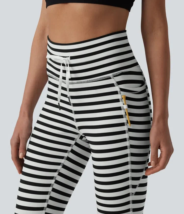 Med hög midja dragsko rand yogaleggings med fickor