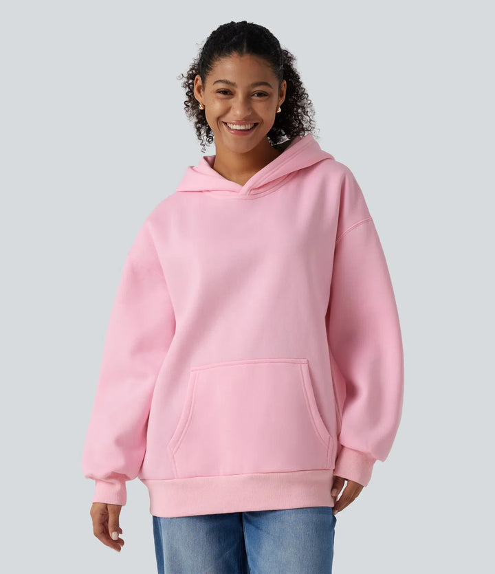 Med huva rund hals långärmad vardaglig sweatshirt med ficka