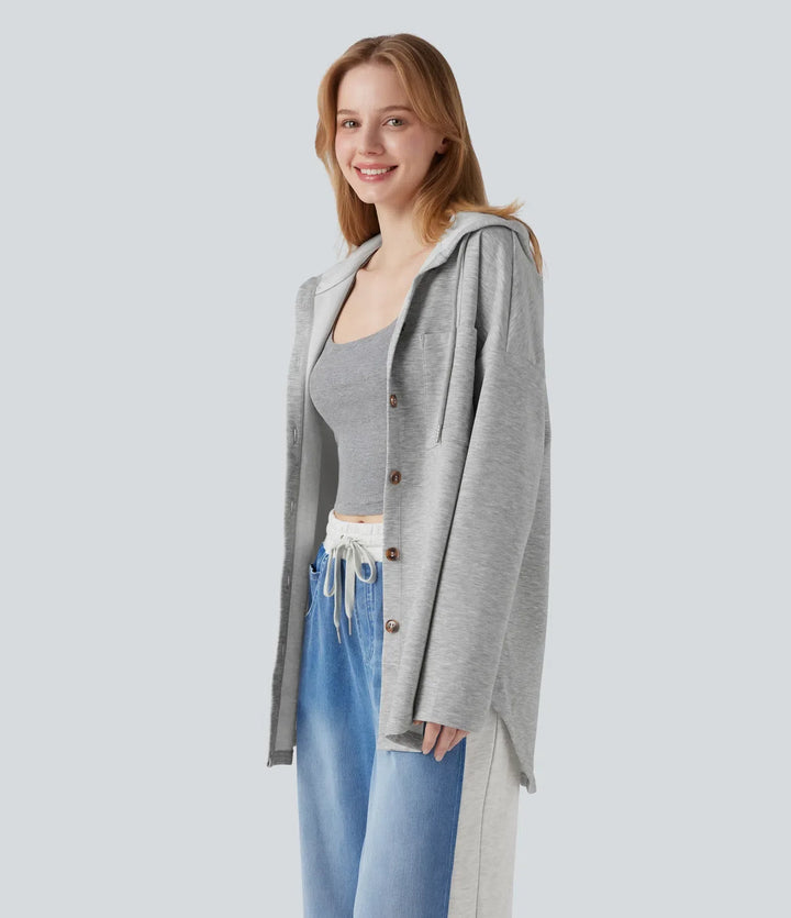 Med huva dragsko långärmad rundad fåll vardaglig sweatshirt med ficka