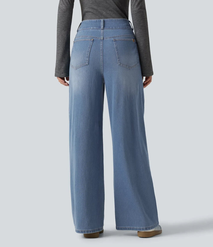 Lyckera Flex medelhög midja vida ben vardagsjeans med fickor