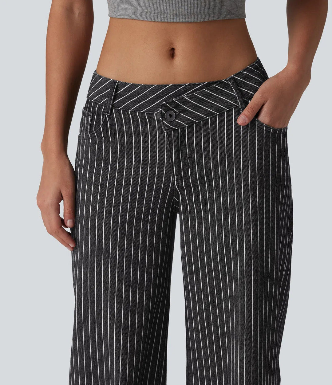 Halara Flex asymmetrisk med låg midja vida ben rand jeans för arbete med fickor
